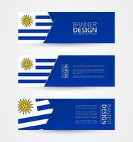 uppsättning av tre horisontell banderoller med flagga av uruguay. webb baner design mall i Färg av uruguay flagga. vektor