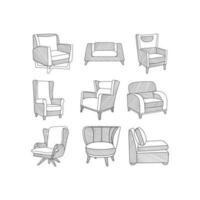 kreativ möbel uppsättning av stol abstrakt vektor, och logotyp design eller mall företag interiör fast egendom ikon vektor