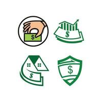 uppsättning av pengar logotyp design ikon. pengar logotyp vektor. pengar logotyp, räkningar, dollar valuta, illustration och ikon vektor uppsättning.