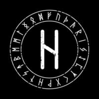 schwarzer quadratischer Hintergrund mit Hagalaz-Rune in einem magischen Kreis vektor