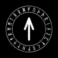 svart fyrkantig bakgrund med tiwaz-runa i magisk cirkel vektor