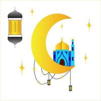 eid mubarak. islamic högtider. måne och moské design med mycket liten stjärna stänk vektor