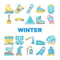 Winter Schnee Jahreszeit Blau Symbole einstellen Vektor