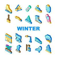 Winter Schnee Jahreszeit Blau Symbole einstellen Vektor
