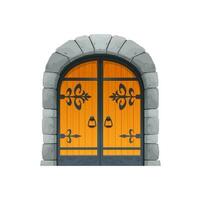 tecknad serie medeltida slott Port dörr med sten båge vektor