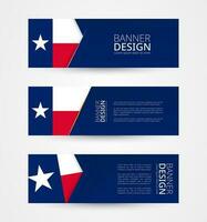 einstellen von drei horizontal Banner mit uns Zustand Flagge von Texas. Netz Banner Design Vorlage im Farbe von Texas Flagge. vektor