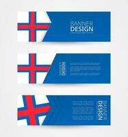 uppsättning av tre horisontell banderoller med flagga av faroe öar. webb baner design mall i Färg av faroe öar flagga. vektor