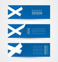 uppsättning av tre horisontell banderoller med flagga av Skottland. webb baner design mall i Färg av skottland flagga. vektor