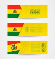 uppsättning av tre horisontell banderoller med flagga av bolivia. webb baner design mall i Färg av bolivia flagga. vektor