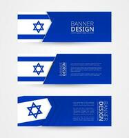 einstellen von drei horizontal Banner mit Flagge von Israel. Netz Banner Design Vorlage im Farbe von Israel Flagge. vektor