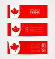 uppsättning av tre horisontell banderoller med flagga av Kanada. webb baner design mall i Färg av kanada flagga. vektor