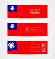 uppsättning av tre horisontell banderoller med flagga av taiwan. webb baner design mall i Färg av taiwan flagga. vektor