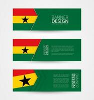 uppsättning av tre horisontell banderoller med flagga av ghana. webb baner design mall i Färg av ghana flagga. vektor
