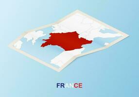 gefaltet Papier Karte von Frankreich mit benachbart Länder im isometrisch Stil. vektor