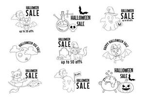 uppsättning av annorlunda översikt rabatter halloween försäljning klistermärke, bricka. vektor