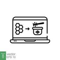 online Honig Produkt Symbol. einfach Gliederung Stil. Essen Geschäft, Natur, Digital Werbung, Technologie Konzept. dünn Linie Symbol. Vektor Illustration isoliert auf Weiß Hintergrund. eps 10.