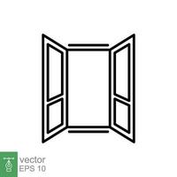 öppnad fönster ikon. enkel översikt stil. hus, Hem, fyrkant ram fönster med glas, arkitektur begrepp. tunn linje symbol. vektor illustration isolerat på vit bakgrund. eps 10.
