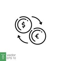valuta utbyta ikon. enkel översikt stil. pengar omvandling, byta, konvertera, dollar förändra, kontanter begrepp. tunn linje symbol. vektor illustration isolerat på vit bakgrund. eps 10.