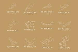 botanisch Logo, Natur Pflanze Design, Blume Pflanze Symbol Vektor mit Linie Modell-