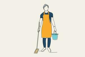 Farbe Illustration von ein Mann halten ein Reinigung Werkzeug vektor