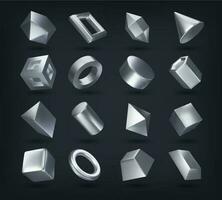 realistisk 3d silver- matematik geometrisk former uppsättning vektor