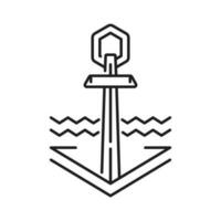 Marine Schiff Anker und Wasser Wellen Linie Symbol vektor