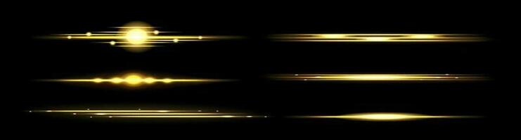 realistisk uppsättning av gyllene ljus rader på svart vektor