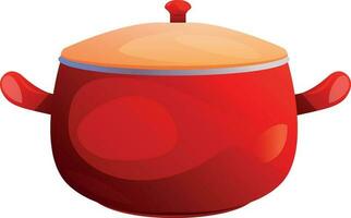 röd kastrull tecknad serie vektor illustration. metall matlagning kruka.rostfri redskap för framställning soppa eller kokande vatten. hushåll, kök begrepp