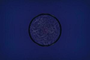 Blau abstrakt Hintergrund mit florid gemustert Design Emblem eingehüllt im Metall Ring. Vektor Illustration. eps 10.