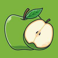 Grün Apfel Obst Karikatur Vektor Symbol Illustration. Essen Obst Symbol Konzept isoliert Prämie Vektor. eben Karikatur Stil geeignet zum Netz Landung Buchseite, Banner, Aufkleber, Hintergrund