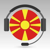 norr macedonia flagga med hörlurar, Stöd tecken. vektor illustration.