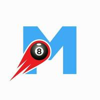 Brief m Billard- Sport Mannschaft Verein Logo. 8 Ball Schwimmbad Logo Design Vorlage vektor