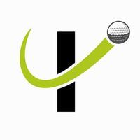 första brev jag golf logotyp design. första hockey sport akademi tecken, klubb symbol vektor