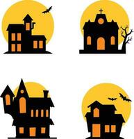 halloween besatt hus silhuett samling. skrämmande halloween hus bunt inställd för design dekoration.vektor illustration vektor