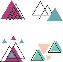 Dreieck Memphis Elemente Satz. Vektor abstrakt geometrisch Linie gestalten Grafik, modern Hipster Dreieck Vorlage bunt Illustration