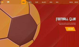 Fußball Verein Landung Seite oder Spiel App Design mit Fußball Ball auf rot Hintergrund. vektor