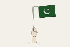 ein Hand angehoben das Pakistan Flagge vektor