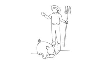 ein glücklich Farmer Reinigung das Schweinestall vektor