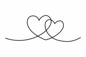 hjärta kontinuerlig ett linje teckning, dubbel- hjärta hand ritade, svart och vit vektor minimalistisk illustration av kärlek begrepp tillverkad av ett linje.
