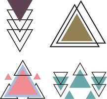 Dreieck Memphis Elemente Satz. Vektor abstrakt geometrisch Linie gestalten Grafik, modern Hipster Dreieck Vorlage bunt Illustration