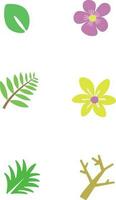 enkel växt illustration av blomma, växter, träd, löv, grenar, buskar och krukor. platt tecknad serie vektor illustration