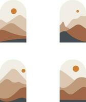 boho berg landskap. modern boho bakgrund uppsättning med Sol måne berg, minimalistisk vägg dekor.vektor proffs vektor