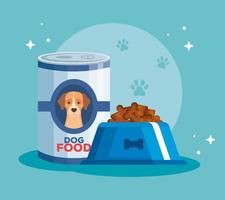 maträtt och burk mat för djurhund vektor