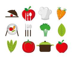 Besteckset mit Gemüse und Symbolen vektor