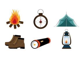 Bündeln Sie Ausrüstung Camping Set Icons vektor