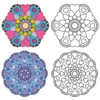 Mandala Blume 2 Stil Färbung zum Erwachsene Bild zum relativ Therapie. Jahrgang dekorativ Elemente. orientalisch Muster vektor