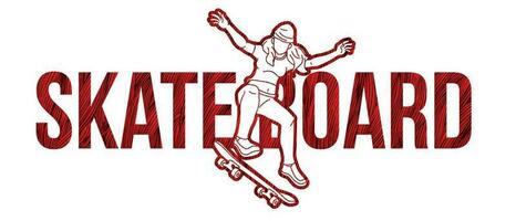 skateboarder med text designad skateboard kvinna spelare verkan tecknad serie extrem sport grafisk vektor