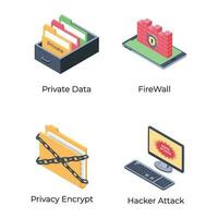 Pack von Cyberschutz isometrisch Symbole vektor