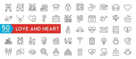 kärlek och hjärta ikon uppsättning i tunn linje stil för hjärtans dag. vektor