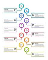 Infografik 10 Schritte oder Optionen Design Vorlage. Zeitleiste zu Erfolg. Vektor Illustration.